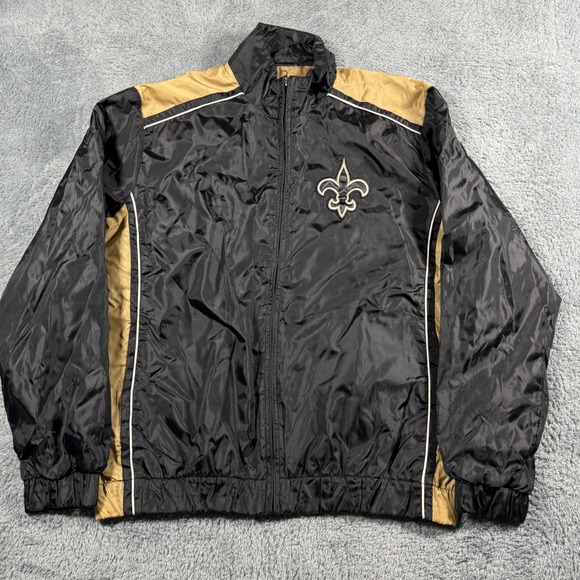 NFL New Orleans Saints Windbreaker Jacket Color Block  Black Gold Full Zip - L - Picture 1 of 5